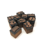 Set of Numbers 0 through 9 Copper on Wood Printing Blocks