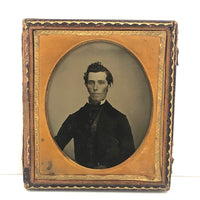 19th C. Ambrotype of Striking (and haunting) Man in Half Case