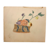 Wonderfully Awkward Still Life with Insect on Stem, House on Reverse, Henry Hinkel, 1913 Drawing , Lancaster NY