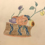 Wonderfully Awkward Still Life with Insect on Stem, House on Reverse, Henry Hinkel, 1913 Drawing , Lancaster NY