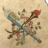 Early Folded Paper Valentine with Ink and Watercolor Torch and Quiver of Arrows