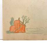 Wonderfully Awkward Still Life with Insect on Stem, House on Reverse, Henry Hinkel, 1913 Drawing , Lancaster NY