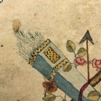 Early Folded Paper Valentine with Ink and Watercolor Torch and Quiver of Arrows