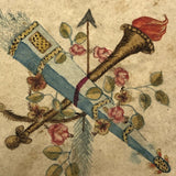 Early Folded Paper Valentine with Ink and Watercolor Torch and Quiver of Arrows