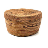 Antique Makah NW Coast Native Cedar Bark Basket with Birds and Boats (One Area of Damage)