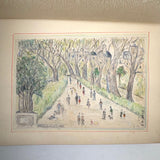 Charming Pair of 1959-1964 European Travel Sketchbooks Loaded with Mounted Colored Pencil Drawings
