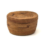 Antique Makah NW Coast Native Cedar Bark Basket with Birds and Boats (One Area of Damage)