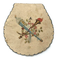 Early Folded Paper Valentine with Ink and Watercolor Torch and Quiver of Arrows