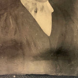 Side Glancing Woman in a Bonnet, 19th C. Sixth Plate Tintype of Folk Art Painting