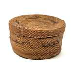 Antique Makah NW Coast Native Cedar Bark Basket with Birds and Boats (One Area of Damage)