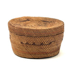 Antique Makah NW Coast Native Cedar Bark Basket with Birds and Boats (One Area of Damage)