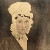 Side Glancing Woman in a Bonnet, 19th C. Sixth Plate Tintype of Folk Art Painting