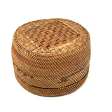 Antique Makah NW Coast Native Cedar Bark Basket with Birds and Boats (One Area of Damage)