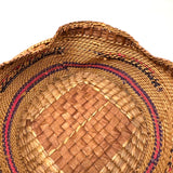 Antique Makah NW Coast Native Cedar Bark Basket with Birds and Boats (One Area of Damage)
