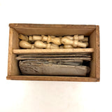 As Found: Lovely c. 1870s Set of Bone Game Pegs with Handwritten (in French) Solitaire Instructions and Score Cards