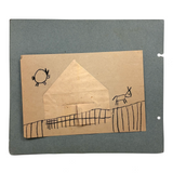 Sweet c. 1930s Kindergarten Cut Paper Animal (with Barn on Reverse)
