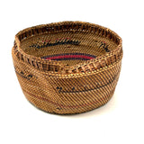 Antique Makah NW Coast Native Cedar Bark Basket with Birds and Boats (One Area of Damage)