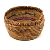 Antique Makah NW Coast Native Cedar Bark Basket with Birds and Boats (One Area of Damage)