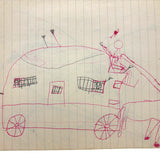 More Excellent Very Naive Kid's Drawings: Animal Drawn Carriage with Faces in Barred Windows