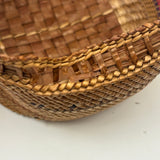 Antique Makah NW Coast Native Cedar Bark Basket with Birds and Boats (One Area of Damage)