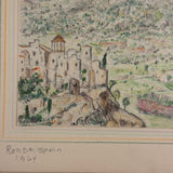 Charming Pair of 1959-1964 European Travel Sketchbooks Loaded with Mounted Colored Pencil Drawings