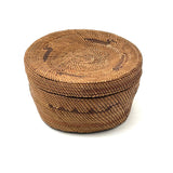 Antique Makah NW Coast Native Cedar Bark Basket with Birds and Boats (One Area of Damage)