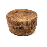Antique Makah NW Coast Native Cedar Bark Basket with Birds and Boats (One Area of Damage)