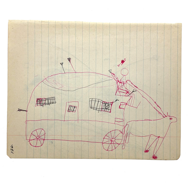 More Excellent Very Naive Kid's Drawings: Animal Drawn Carriage with Faces in Barred Windows