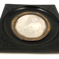 1850s Quarter Plate Daguerreotype of Woman Holding Union Case in Rare Hanging Gutta Percha Frame