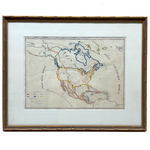 Beautifully Executed, Large Ink and Watercolor Manuscript Map of North America, 1854, French Canadian