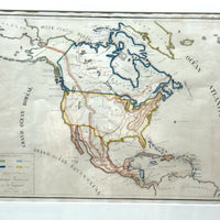 Beautifully Executed, Large Ink and Watercolor Manuscript Map of North America, 1854, French Canadian