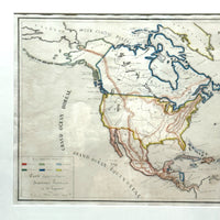 Beautifully Executed, Large Ink and Watercolor Manuscript Map of North America, 1854, French Canadian