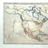 Beautifully Executed, Large Ink and Watercolor Manuscript Map of North America, 1854, French Canadian