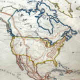 Beautifully Executed, Large Ink and Watercolor Manuscript Map of North America, 1854, French Canadian