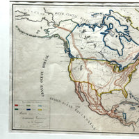 Beautifully Executed, Large Ink and Watercolor Manuscript Map of North America, 1854, French Canadian