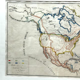 Beautifully Executed, Large Ink and Watercolor Manuscript Map of North America, 1854, French Canadian
