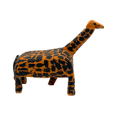 Exuberantly Spotted Orange and Black Painted Vintage Wooden Folk Art Giraffe with Rope Tail