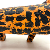 Exuberantly Spotted Orange and Black Painted Vintage Wooden Folk Art Giraffe with Rope Tail