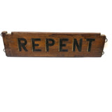 REPENT Old Hand-painted Sign in Black and Gold