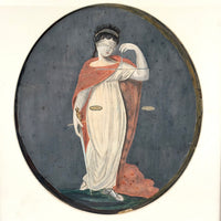 Lady Justice with Scales and Sword, Allegorical Watercolor Signed AHD, 1817