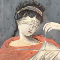 Lady Justice with Scales and Sword, Allegorical Watercolor Signed AHD, 1817