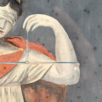 Lady Justice with Scales and Sword, Allegorical Watercolor Signed AHD, 1817