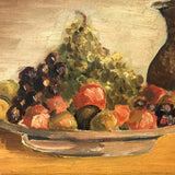 Pile of Fruit and Pitcher, c. 1930s-40s Folk Art Oil on Board Still Life