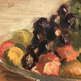 Pile of Fruit and Pitcher, c. 1930s-40s Folk Art Oil on Board Still Life