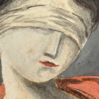 Lady Justice with Scales and Sword, Allegorical Watercolor Signed AHD, 1817