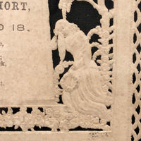 Elizabeth Warwick, Age 18, 1859 Victorian Mourning Card Framed on Black Silk