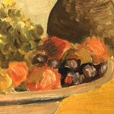 Pile of Fruit and Pitcher, c. 1930s-40s Folk Art Oil on Board Still Life