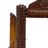 Sweet Old Postcard Size Standing Tramp Art Frame with Stacks and Stars and Original Glass