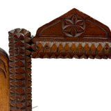 Sweet Old Postcard Size Standing Tramp Art Frame with Stacks and Stars and Original Glass