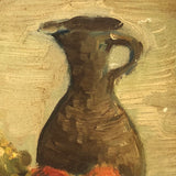 Pile of Fruit and Pitcher, c. 1930s-40s Folk Art Oil on Board Still Life